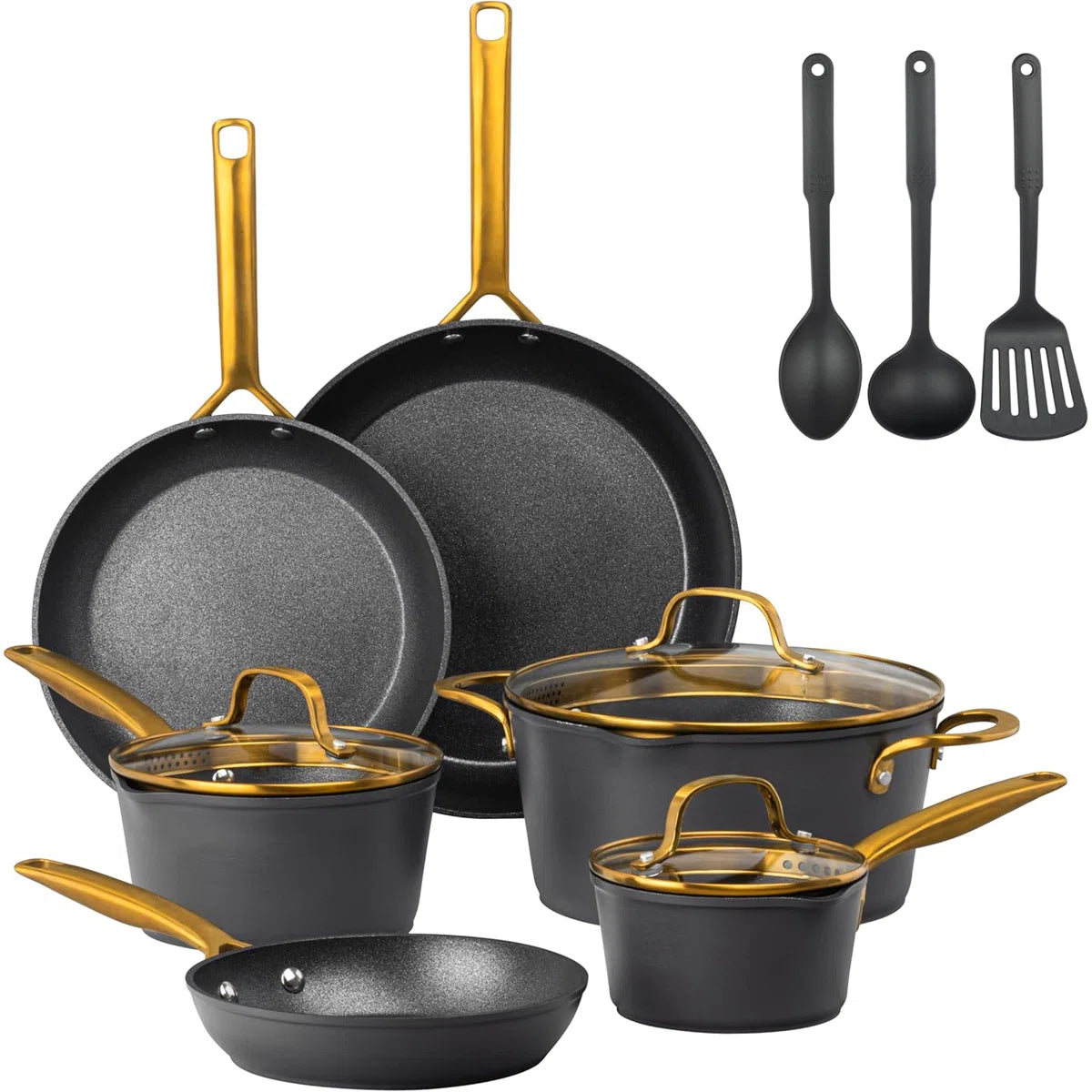 Armor Max Gold 14 Piece Nonstick Hard Anodized Cookware Set With Utensils