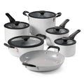 11 Piece Ceramic Nonstick Nesting Cookware Set — Stackable, Space Saving Set - Blance de blance