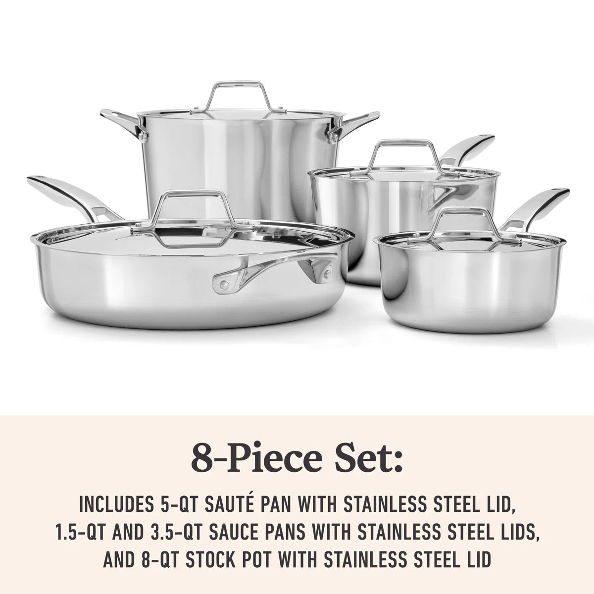 Premier 5-Ply Stainless Steel 8-Piece Cookware Set