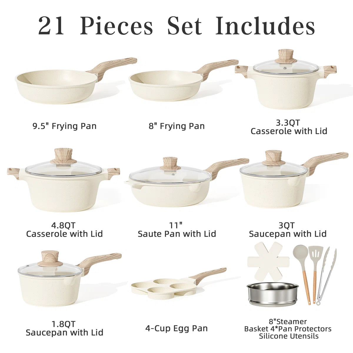 18 Pieces Nonstick Cookware Sets Induction Pots and Pans Set