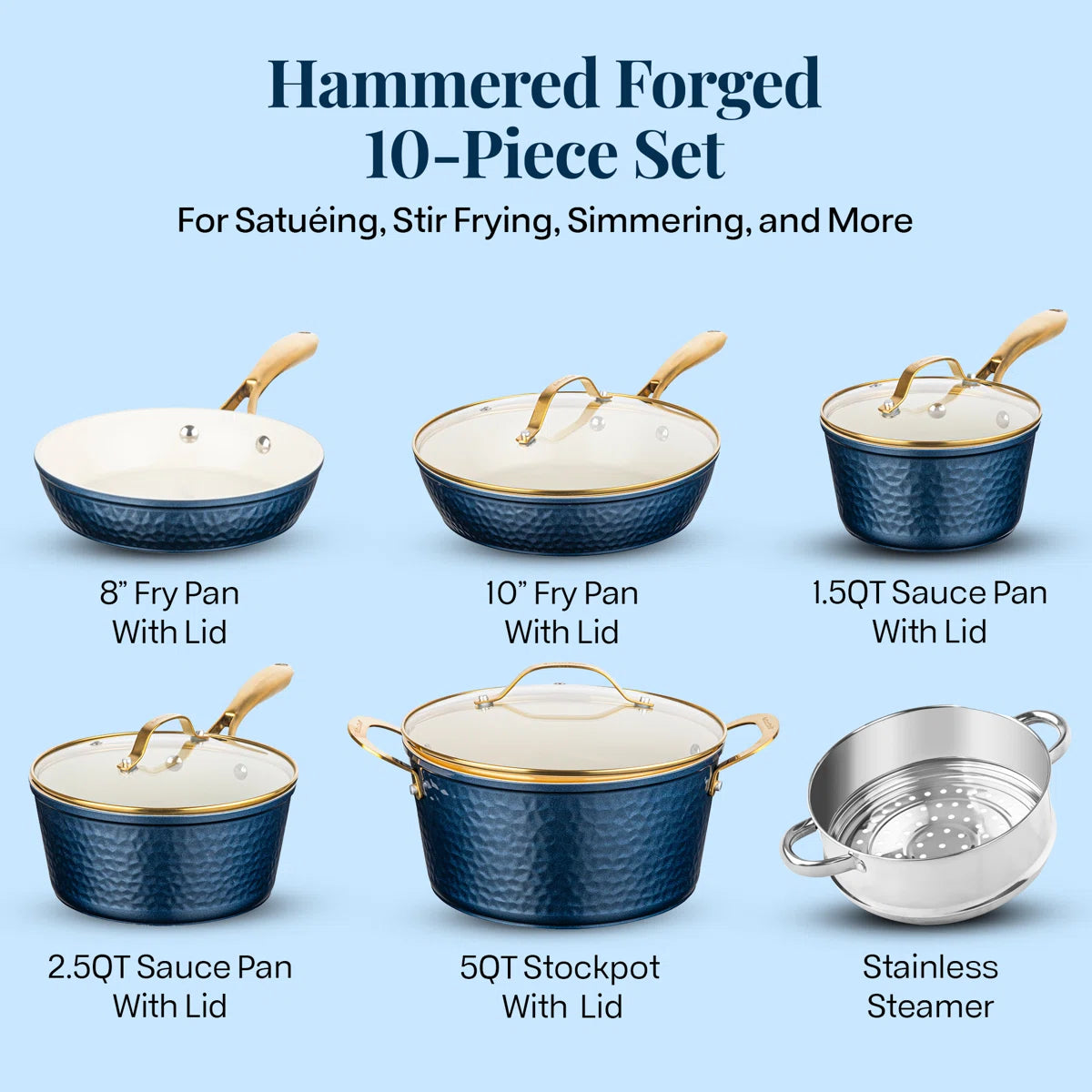 10 Piece Hammered Nonstick Ceramic Cookware Set