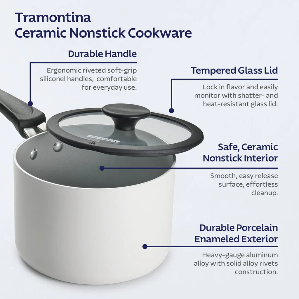11 Piece Ceramic Nonstick Nesting Cookware Set — Stackable, Space Saving Set - Blance de blance
