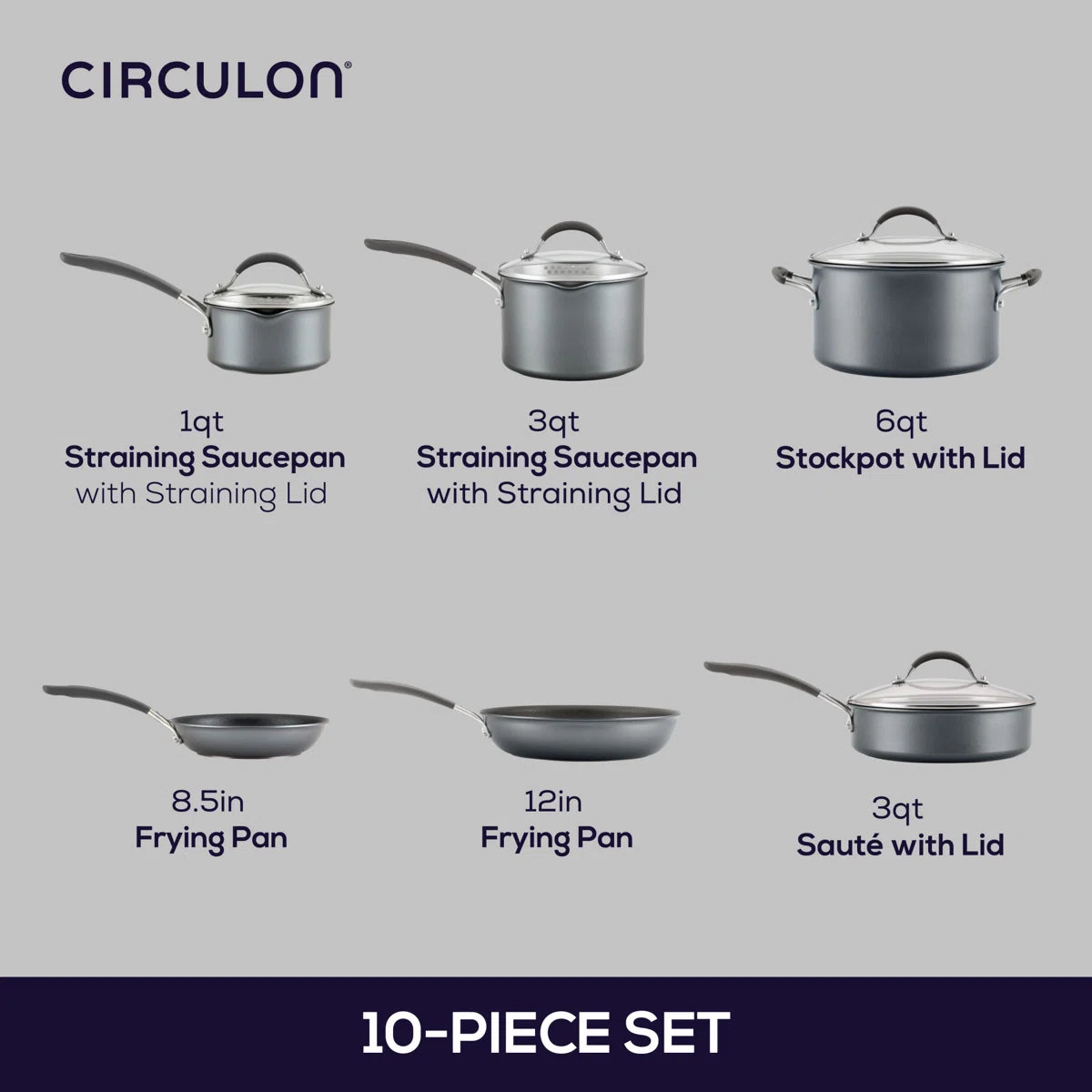 A3 Series with ScratchDefense Nonstick Induction Pots and Pans Cookware Set, 10-Piece, Graphite