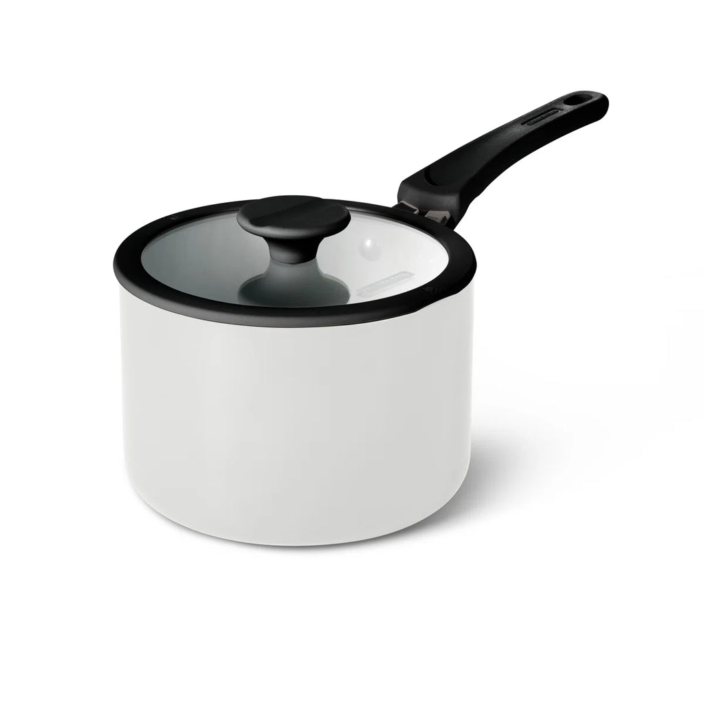 11 Piece Ceramic Nonstick Nesting Cookware Set — Stackable, Space Saving Set - Blance de blance