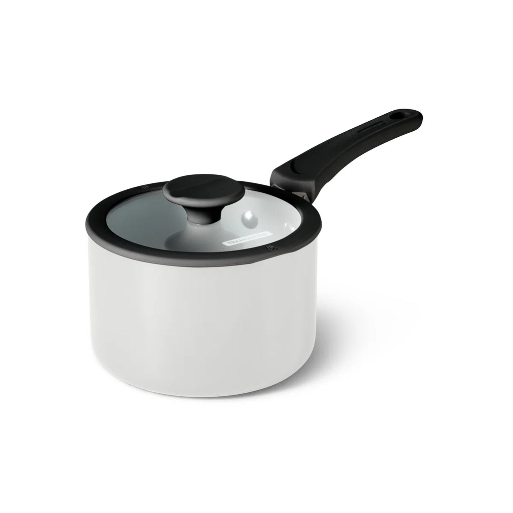 11 Piece Ceramic Nonstick Nesting Cookware Set — Stackable, Space Saving Set - Blance de blance