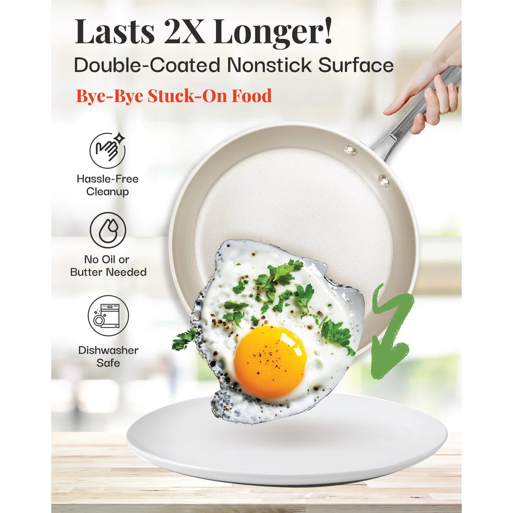 Naturals Cream 12 Piece Ultra Nonstick Ceramic Cookware Set with Stay Cool Handles, Oven & Dishwasher Safe