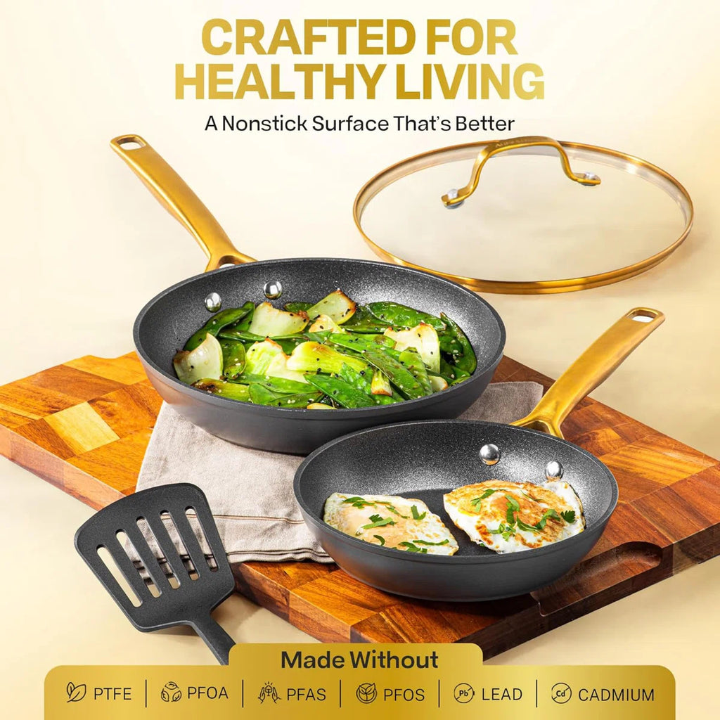 Armor Max Gold 14 Piece Nonstick Hard Anodized Cookware Set With Utensils