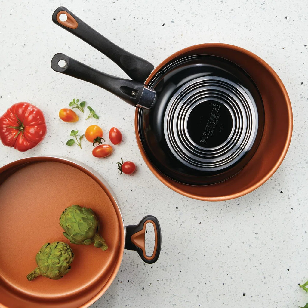 Glide Copper Ceramic Nonstick Cookware / Pots And Pans Set With Tools, 12 Piece, Black
